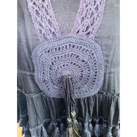 Bohemian Chic Laraethnics Black Cotton Tassel Crochet Top Blouse S/M Sustainable - Picture 13 of 13